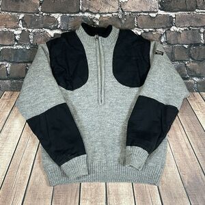 Guide Series Sweater Mens M Gray Wool Half Zip Quilted Shooting Shoulder Patch